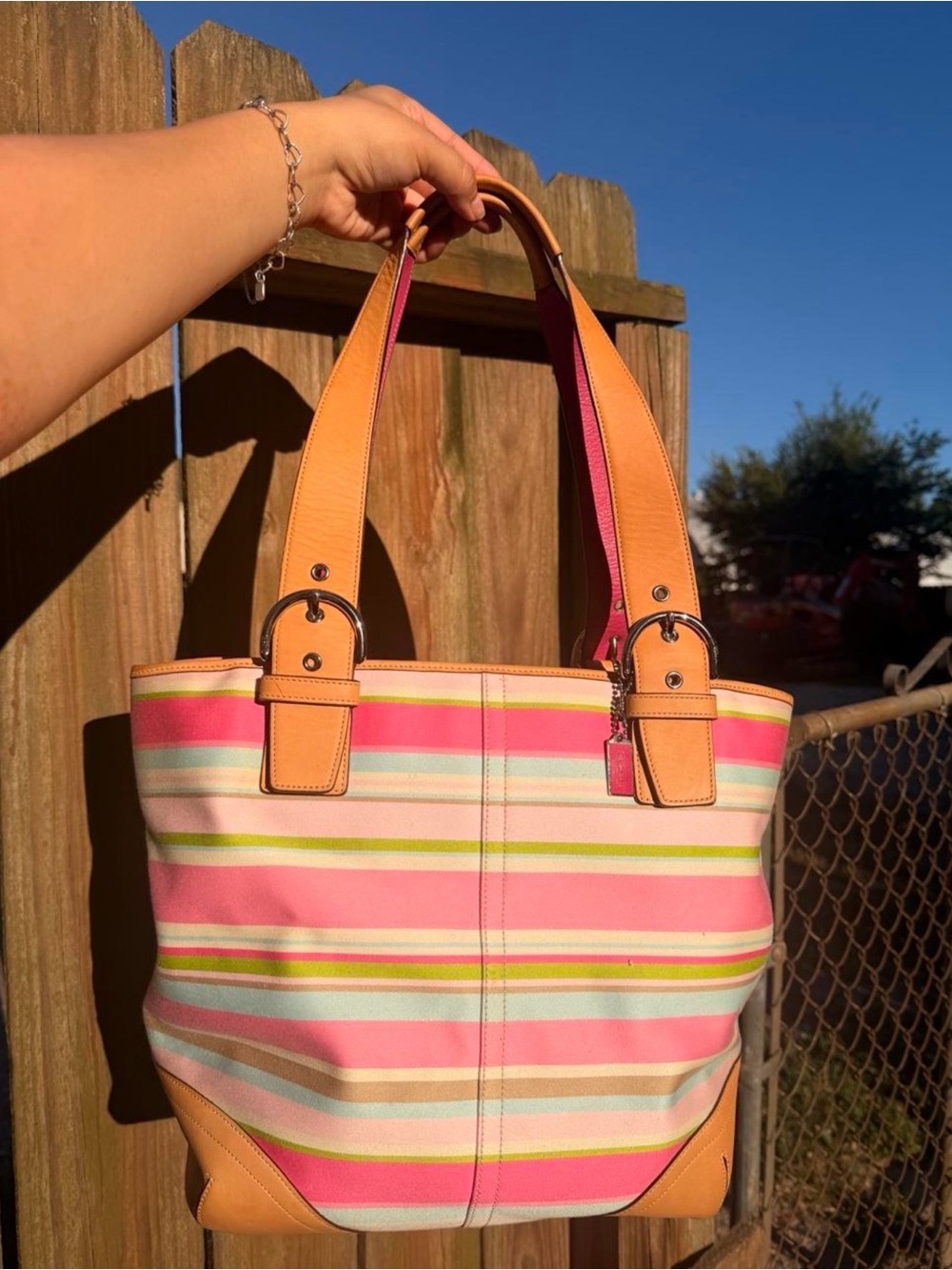 Coach Vintage 2005 Coach Hamptons Pastel Multicolor Stripe Shoulder Tote Bag